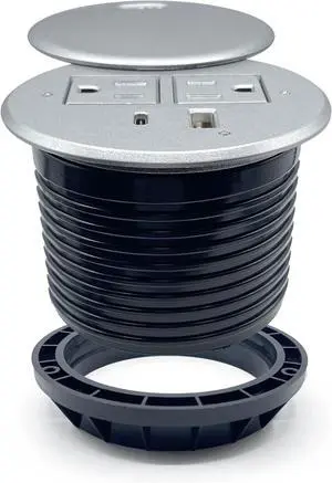 ApexDesk Desktop Power Grommet with 2X AC Outlets, 1x USB-C and 1x USB-A Charging Ports. Fits 3.15" Round Desk Grommet Holes - Silver