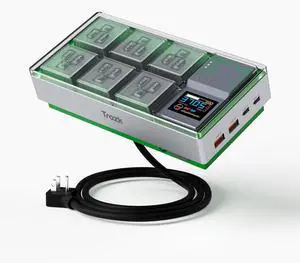 TROZK RGB Power Strip, 65W USB C GaN Surge Protector with 6 Outlets, 2 USB A & 2 USB C Ports, Digital Display, 5ft Extension Cord for Desk Setup, Gaming Room, Home Office(Green/Silver)