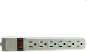 10 feet Surge Protector, Flat Rotating Plug, 6 Outlet, Gray Horizontal Outlets, Plastic, 10ft Power Cord, Surge Protector Multi Plug, CableWholesale