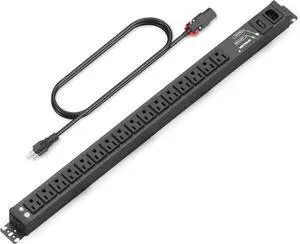 16 Outlet Heavy Duty Surge Protector Power Strip, 15A/125V with Switch, 5-15R Outlets, 6 Ft 5-15P to Auto-Lock Power Cable, Aluminum Alloy Mountable Power Strip for Home, Office, Garage