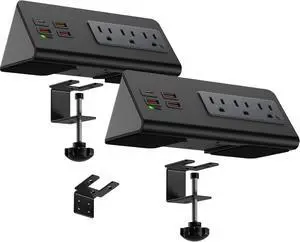 Power Charge Station Edge clamp Mount 15A 1875W with USB-C portsTabletop Surge Protector Desk Clamp Power Sockets with 3 AC Outlets and 4 Fast Charging USB Ports PD 30W Fast Charging