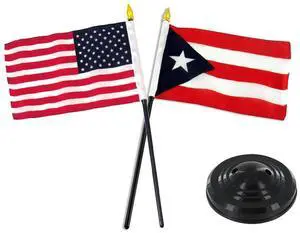 TRONOVIA Puerto Rico w/ USA American Flag 4"x6" Desk Set Table Stick Black Base