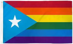 TRONOVIA Puerto Rico Rainbow Flag 3x5 ft Gay Lesbian LGBTQ LGBTQIA Pride Light Blue Rican