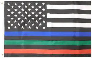 TRONOVIA 2X3 USA Thin Blue Green Red Line Grommets Nylon Poly Flag Banner 100D