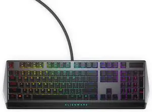 Alienware AW510K Low-Profile RGB Gaming Keyboard with AlienFX per-key lighting, Cherry MX Low Profile Red switches, media controls, USB passthrough, and sleek premium design.