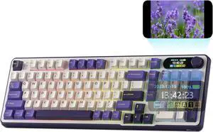 RK ROYAL KLUDGE S98 Mechanical Keyboard, 96% layout with 98 keys, smart display & knob, tri-mode BT/2.4G/USB-C, hot-swappable switches, software support, massive battery for long use.