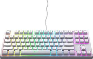 K4 RGB Tenkeyless Mechanical Gaming Keyboard, White Edition with vibrant RGB lighting, compact TKL design for gamers, durable build, smooth performance, and US layout compatibility