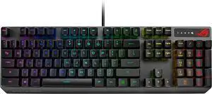 ASUS ROG Strix Scope RX mechanical gaming keyboard with red optical switches, USB 2.0 passthrough, extra-wide Ctrl key, Aura Sync RGB lighting, and Armoury Crate support, black finish