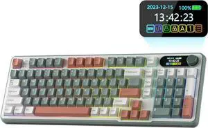 RK S98 96% wireless mechanical keyboard with smart display & knob, BT/2.4G/USB-C, hot-swappable switches, software support, creamy sound, 98 keys, top-mount design for smooth performance