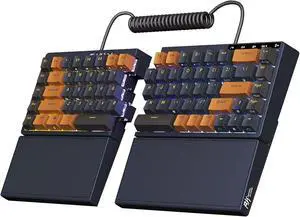 RK RKS70 ergonomic split 75% mechanical keyboard with wireless Bluetooth/2.4G/wired modes, RGB backlight, hot-swappable switches, fixed wrist rest, black design for Windows and Mac