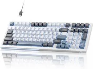 KEMOVE K98SE 96% wired mechanical gaming keyboard with 98 keys, LED backlight, programmable features, double sound-dampening foam, and pre-lubed blue switches for smooth typing and gaming.