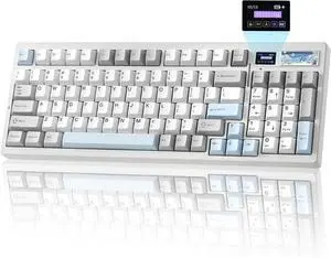YUNZII IF99 wireless mechanical gaming keyboard with smart LCD display, QMK/VIA programmable, BT/2.4G/USB-C, gasket mount, hot-swap RGB, 96% layout for Mac/Win, white Cocoa Cream V2 switches