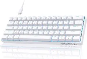 DIERYA DK61se 60% wired mechanical gaming keyboard with red switches, LED backlight, ultra-compact 61-key mini design, ideal for Windows, laptop, PC gamers, and typists, sleek white finish