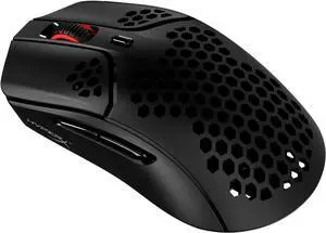 HyperX Pulsefire Haste wireless gaming mouse with ultra-light 61g honeycomb shell, 100h battery life, 2.4GHz wireless, up to 16000 DPI, and 6 programmable buttons, sleek black design 4P5D7AA.