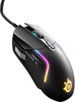 SteelSeries Rival 5 gaming mouse with PrismSync RGB lighting, 9 programmable buttons, 18,000 CPI TrueMove Air optical sensor, ideal for FPS, MOBA, MMO, and Battle Royale games, sleek black