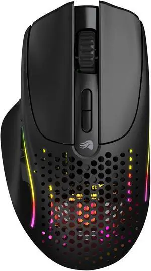 Glorious Model I 2 wireless gaming mouse with hybrid 2.4GHz & Bluetooth, 75g superlight design, 9 buttons (2 swappable), RGB lighting, PTFE feet, side thumb rest, and long battery life, black