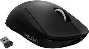 Logitech G PRO X Superlight wireless gaming mouse with ultra-lightweight design, HERO 25K sensor, 25,600 DPI, 5 programmable buttons, long battery life, and PC/Mac compatibility, black