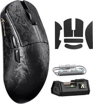 ATTACK SHARK R11 Ultra 8K Carbon Fiber Wireless Gaming Mouse  42,000 DPI PAW3950 MAX Sensor, 49g Lightweight, Nordic 52840 MCU, Wired/BT/2.4GHz, RGB Coiled Cable, PC  Black Ink+Tape