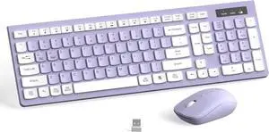 Wireless Combo (Purple): Full-size 2.4GHz keyboard + adjustable DPI mouse with USB receiver. Silent and stylish, perfect for PC, Windows, Mac, desktop & laptop users for work or home use