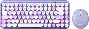 Perixx PERIDUO-713PP Combo: Mini wireless 2.4GHz keyboard with retro round keys + mouse in pastel purple. Spanish QWERTY layout, ideal for PC & tablet with compact, stylish design
