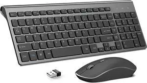JOYACCESS Wireless Keyboard & Mouse  2.4G ergonomic slim design, ideal for Windows PC, laptop & tablet use. Comfortable typing and smooth navigation in sleek black-gray
