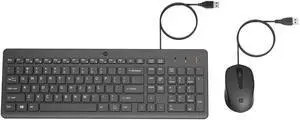 HP 150 Wired Keyboard & Mouse Combo  Full-size low-profile keyboard with numeric keypad, 1600 DPI optical multi-surface mouse, USB plug-and-play, sleek black design (240J7AA)