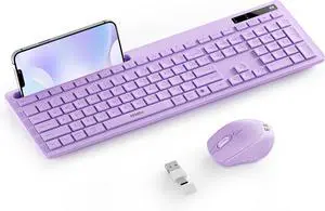 Seenda Wireless Keyboard & Mouse for MacBook  Full-size purple keyboard with phone holder, 2.4G USB-A & Type-C receiver, compatible with Mac, MacBook/Air/Pro, Windows PC & laptop