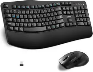 Wireless Keyboard & Mouse Combo  Full-size wave keys ergonomic 2.4G keyboard with wrist rest, 3 DPI adjustable silent mouse, compatible with PC, laptop, Windows & Mac, black design