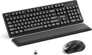 Wireless Keyboard & Mouse Combo  2.4G full-size ergonomic keyboard with wrist rest, 3 DPI adjustable silent mouse, cordless, dual-system compatible with PC, laptop, Windows & Mac, black