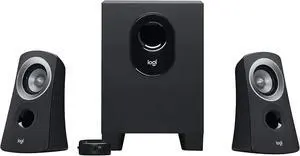 Logitech Z313 2.1 speaker system  50W peak power, subwoofer for deep bass, full-range audio, 3.5mm input. Works with PC, PS4, Xbox, TV, smartphone, tablet & music players. Color: Black