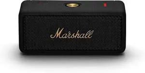 Marshall Emberton II portable Bluetooth speaker  rich stereo sound with deep bass, over 30H playtime, rugged IP67 waterproof design. Compact, wireless, and stylish in Black & Brass