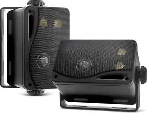 Pyle 3.5" waterproof marine speakers  200W 3-way mini box system with heavy-duty ABS enclosure & grill. Mountable for indoor/outdoor use on boat, patio, poolside, deck & home. Color: Black