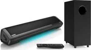 Saiyin 100W Sound Bar with Subwoofer  2.1 channel deep bass, 17" wall-mountable design. Surround sound for TV, PC & gaming. Supports Bluetooth, AUX & Optical for an immersive home theater setup
