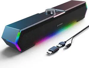 LENRUE G11 Touch Light Computer Speakers  USB-C/USB powered, clear stereo sound with surge protection. Compact desktop speakers for PC, laptop, or monitor, adding style and quality audio