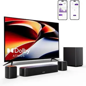 ULTIMEA Aura A50 Pro 5.1ch Sound Bar  Dolby Atmos with subwoofer & 2 surround speakers. Immersive home theater system with HDMI eARC, Optical, AUX, Bluetooth & app control for Smart TVs