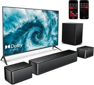 ULTIMEA Poseidon D60 5.1ch Sound Bar  410W Dolby Atmos surround system with subwoofer. Features adjustable surround & bass, HDMI eARC. 3D home audio soundbar setup for Smart TVs