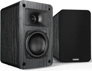 Saiyin 2-Way Passive Bookshelf Speakers  3.5" woofer & silk horn tweeter, 60Hz bass response. Perfect for home, office, or theater use. Requires amplifier or receiver to operate.