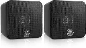 Pyle Home 4" Mini Cube Bookshelf Speakers (Black)  200W power, 8 impedance, paper cone drivers, video shielding, ideal for home theater and stereo surround sound. Pair (PCB4BK).