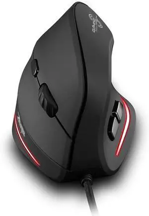 ZELOTES T20 Ergonomic Vertical Gaming Mouse (Black)  USB wired design with LED lighting, 6 buttons, 3200 DPI optical sensor, ideal for PC, laptop, Mac, and notebook users