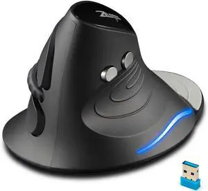 ZELOTES Wireless Vertical Mouse (Black)  2021 ergonomic design with 6 buttons, LED lighting, and adjustable 1000/1600/2400 DPI. USB optical mouse for comfortable computer use