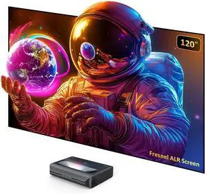 NexiGo Aurora Pro MKII 4K UST Projector  Tri-Color Laser, 30000:1 contrast, Dolby Vision & Atmos, HDR10+, 3D, factory-calibrated color. Includes 120" Fresnel ALR screen for premium home theater