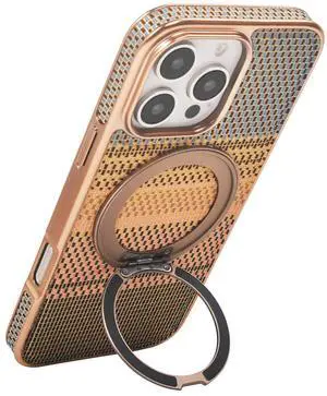 Designed for iPhone 14 Pro Max Case, Metal 360° Spin Magnetic Stand,Fit for MagSafe,Ring Holder,Pattern Woven with Silk and Gold threads,Fully Protected, for Women and Men