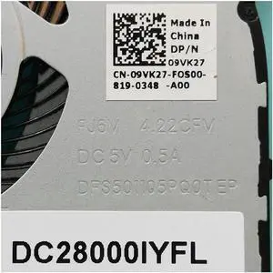 New Original CPU cooling fan for D.ell Latitude 5580 laptop cpu fan cooler 09VK27 DFS501105PQ0T FJ6M 4.22CFM DC5V 0.5A