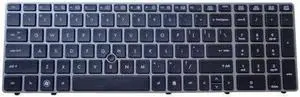 Aomoproing  Black Laptop Keyboard with Silver Frame including Pointer for HP Elitebook 8560P