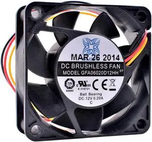 GFA06020D12HH 6cm 60mm fan 60x60x20mm 6020 12V 0.20A 3-wire speed monitoring double ball bearing large air volume cooling fan