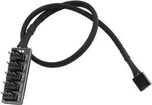 for ZRM&E 1-Pack 5-Port PWM Fan Hub Splitter 1 Female to 5 Male 4Pin Socket 5 Way All Black Sleeved PC Cooler Cooling Fan Power Cable