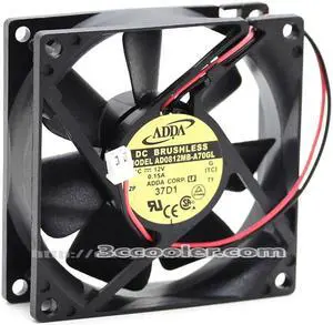 for Original ADDA 8cm 8025 12V 0.15A AD0812MB-A70GL 2 Wires 2 Pins Dual Balls Bearing DC Fan