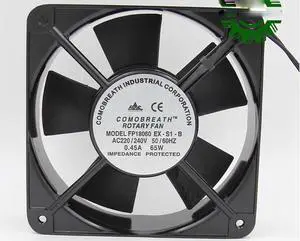 for Square ROTARY FP18060 EX-S1-B AC Axial Fan with Ball Bearing AC 220/240V 50/60Hz 0.45A 65W 2 Wires aluminium alloy Frame
