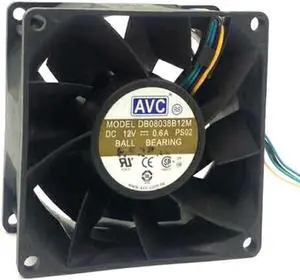 for 80MM AVC 8038 DB08038B12M PS02 12V 0.6A 4 Wires 4 Pins 8CM Cooling Fan