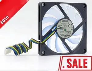 for EverFlow 8010 T128010DU DC square Cooler with 12V 0.35A 4 Wires 4Pins Blue-transparent blades